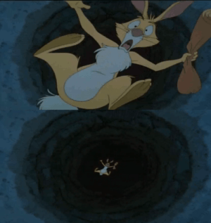 I mean, just look at this! Rabbit falls into a presumably deep hole to his apparent doom! Or does he? Doesn't that excite you and make you curious to know the outcome?